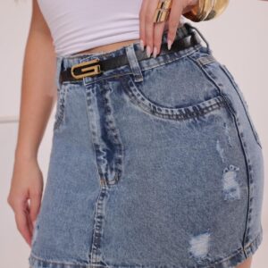 01 Saia Jeans Destroyed com Cinto