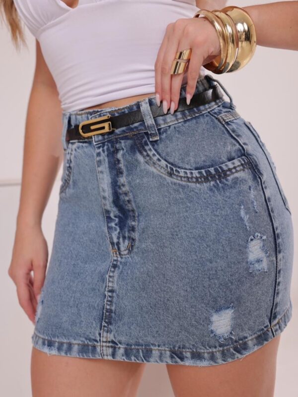 Saia Jeans Destroyed com Cinto