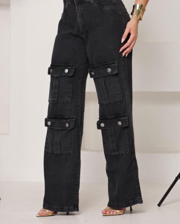 Calça Cargo Jeans Grafite