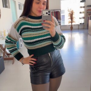 15 Cropped Tricô Listras Verdes