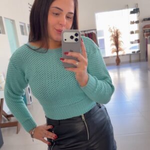 16 Cropped Tricô Verde Água