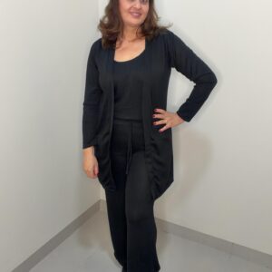 17 Conjunto Cardigan Longo Preto 3 Peças