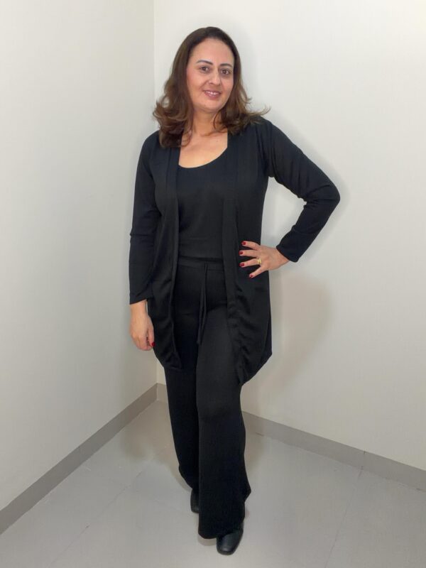 Conjunto Cardigan Longo Preto 3 Peças